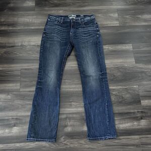 BKE Tyler Straight Leg Denim Jeans Men's 31R Embroidered Contrast Stitch Blue